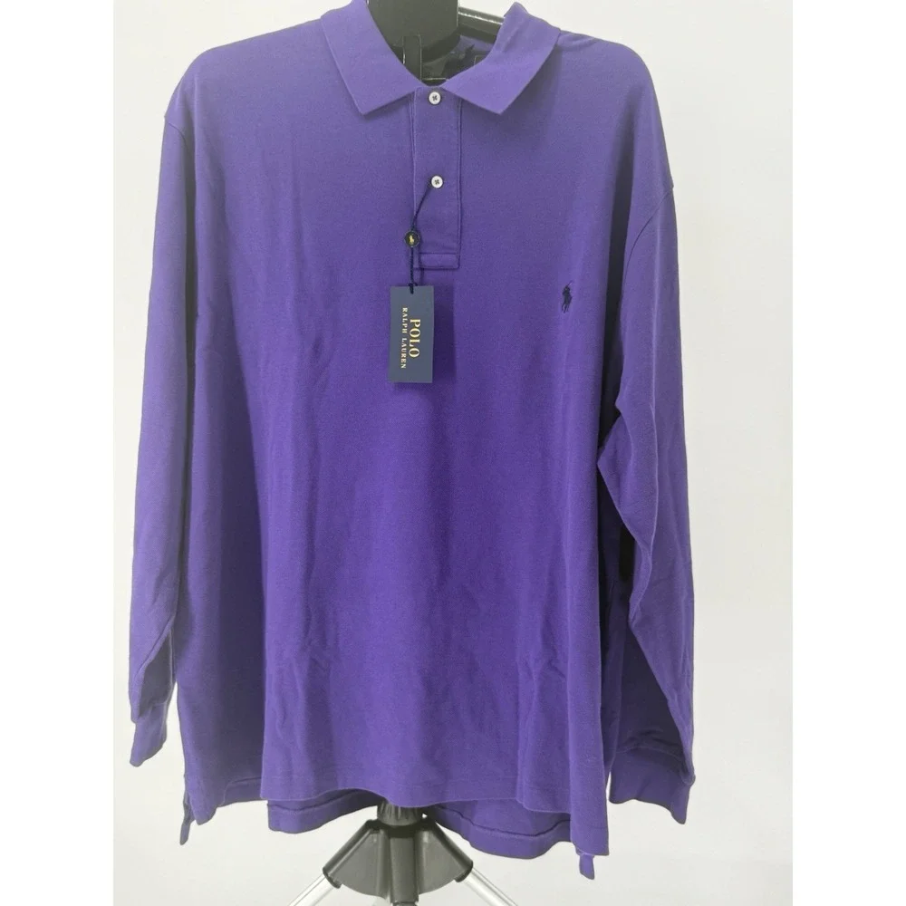 NWT Polo Ralph Lauren Mens Long Sleeve Mesh Polo Shirt 100% Cotton Purple 2X BIG - Picture 2 of 5